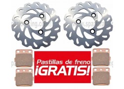 Pack 2 Discos de freno delantero + REGALO de 2 juegos de pastillas de freno Sinterizadas Arctic Cat DVX400 04-08, Kawasaki KFX400 03-06, Suzuki LT-Z400 03-12